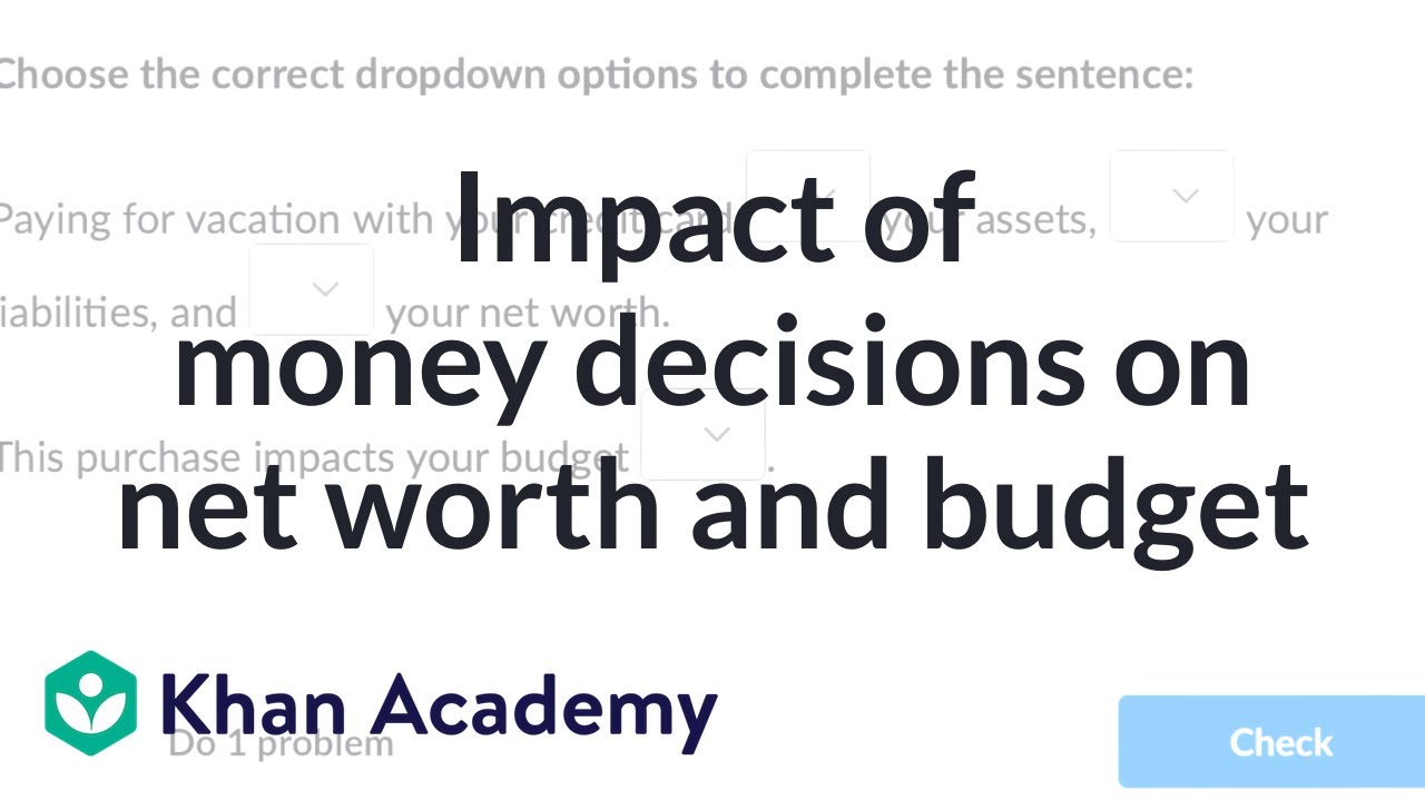 Impact of money decisions on net worth and budget | Financial Literacy V1 | Khan Academy