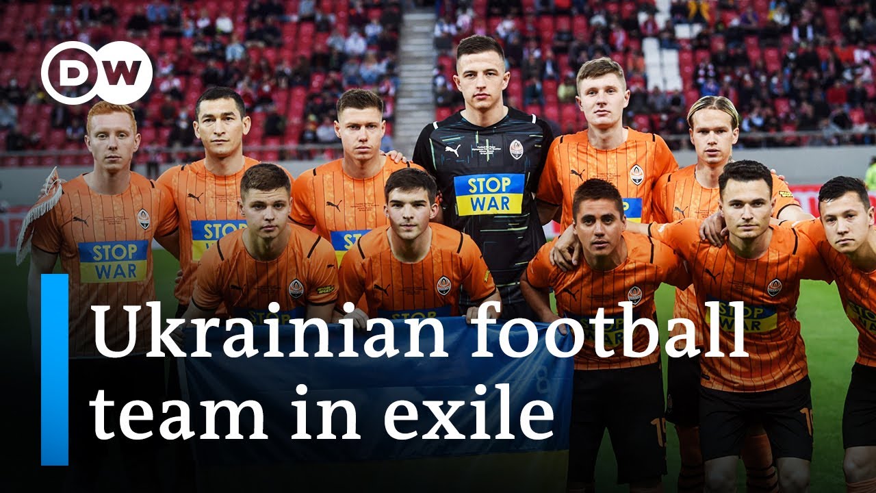 Ukrainian football team expressing anti-war message during exile