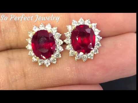 Blood red ruby and diamond in 18k solid gold stud earrings