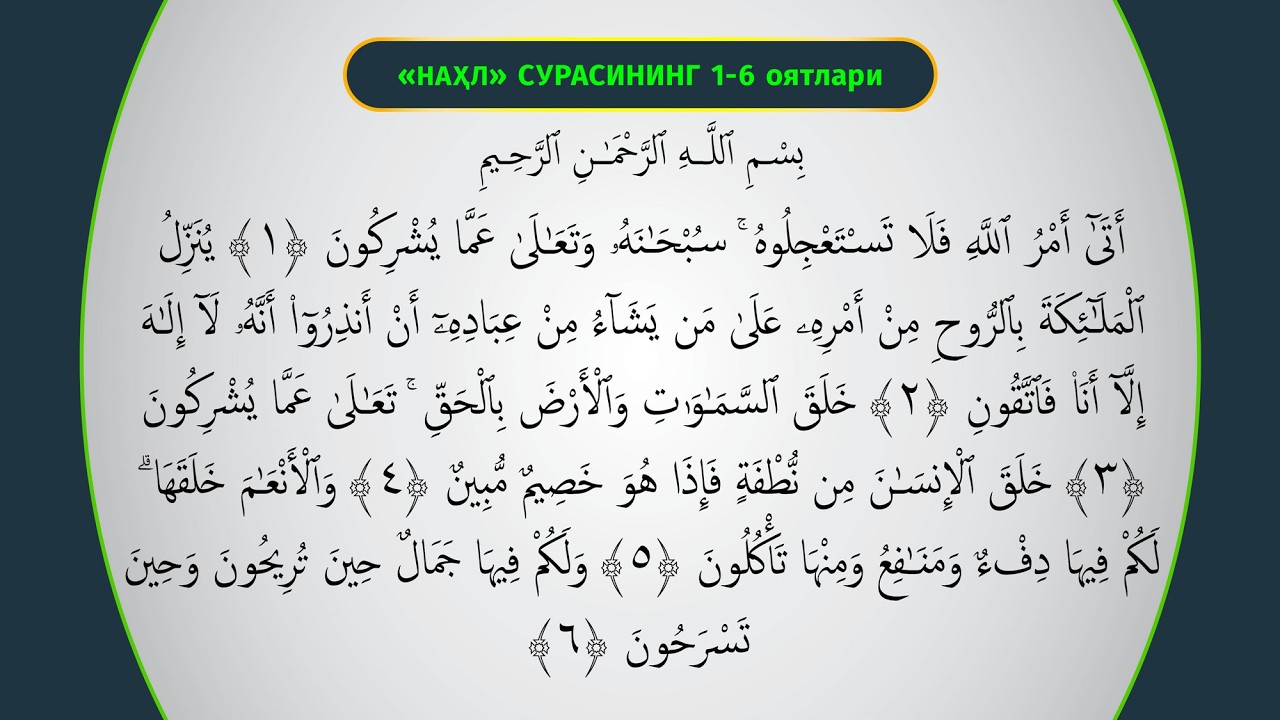 JONLI: Nahl surasining 1-oyatidan 64-oyatigacha 02.04.2026