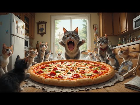 Giant Pizza Chaos: Cat Gets Ambushed by Neighbor Cats!