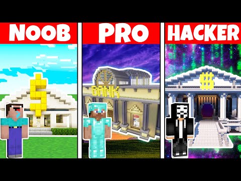 SECURE BANK HOUSE BUILD CHALLENGE - Minecraft Battle: NOOB vs PRO vs HACKER / Animation