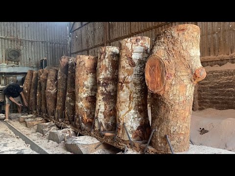 Processo de produção de madeira vietnamita. Os artesãos vietnamitas fabricam tábuas de corte há 60 anos