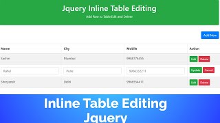 Inline Table Editing using jQuery |  jQuery tutorial | jQuery tutorial for beginners
