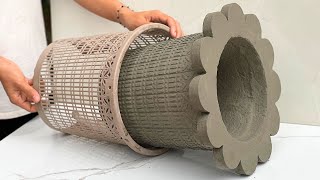 Very Beautiful And Simple - Design Flower Pot From Plastic Baskets And Cement For Your Garden