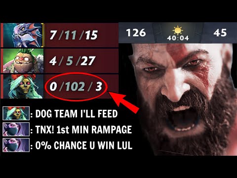 WTF 0-102 FEEDER 1st Min Enemy RAMPAGE They Think its Over But... Most Funny WTF Comeback in Dota 2