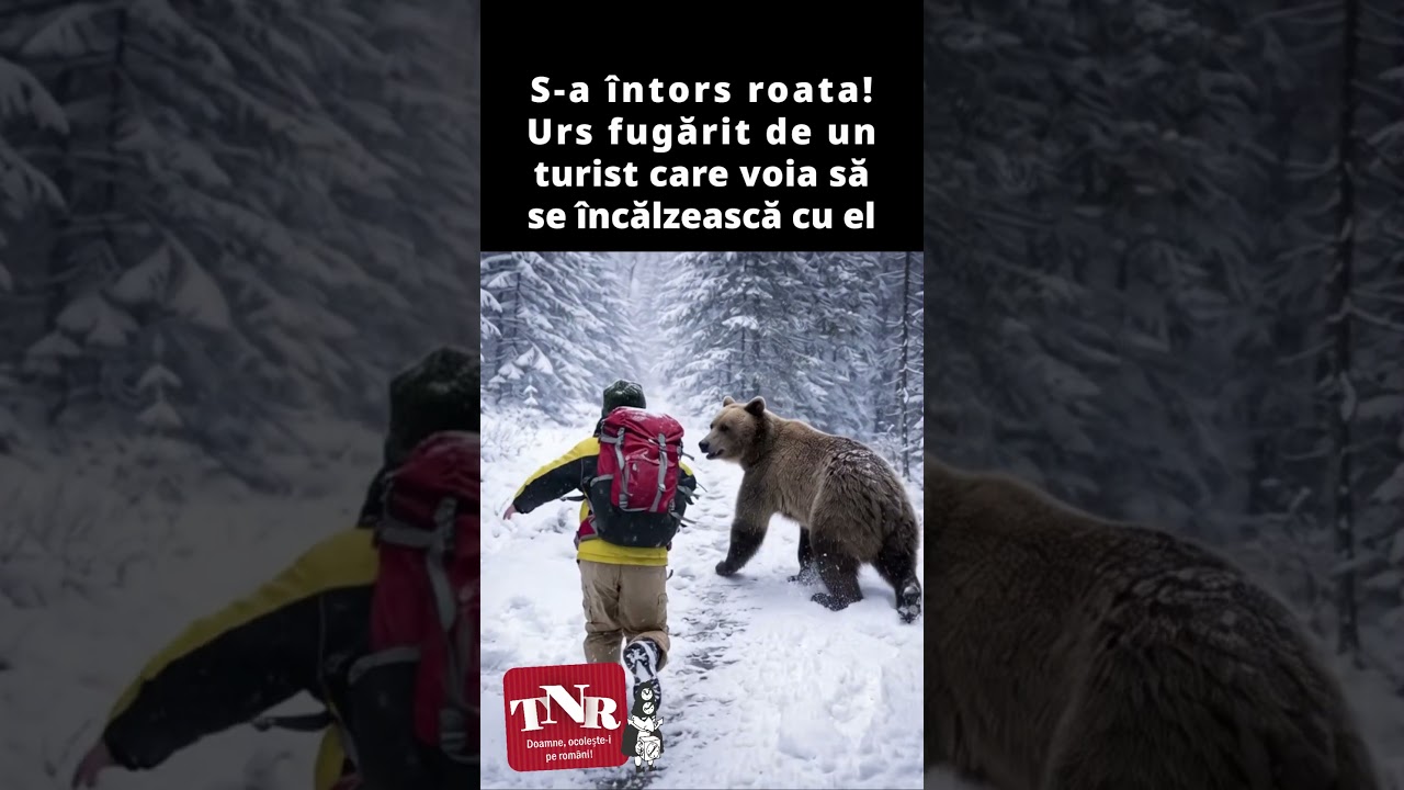 S-a întors roata! Urs fugărit de un turist care voia să se încălzească cu el