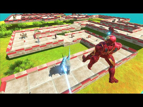Iron Man x HulkBuster vs Godzilla 2014 - Death Run - Animal Revolt Battle Simulator