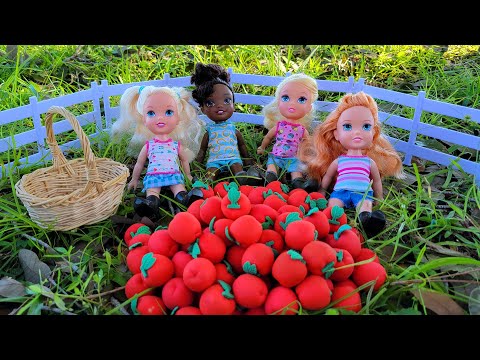 Apple picking ! Elsa & Anna toddlers - contest at Barbie's farm - adventure