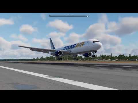 Outside View -Crosswind approach KBDL - FF 767-300ER - X-Plane 12