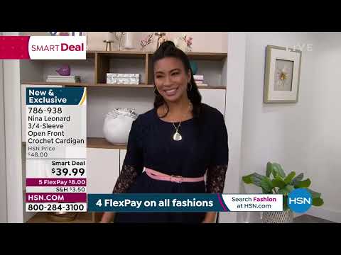 Nina Leonard 3/4Sleeve Open Front Crochet Cardigan