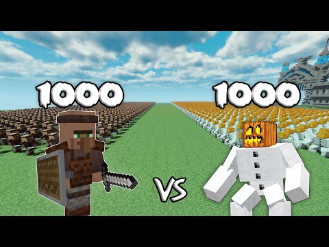 1000 Guard Villagers Vs 1000 Mutant Snow Golems | Minecraft