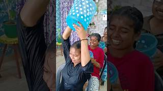 pour the bucket challenge #shorts #familygame #youtubeshorts  #waterbucketchallenge