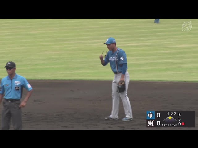 【農場遊戲】北海道日本火腿鬥士的上川畑大悟在二壘和遊擊手之間擊出滾地球，憑藉流暢的守備完成出局！ 2025年8月6日千葉羅德海洋vs.北海道日本火腿鬥士