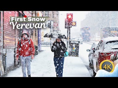 [4K] First Snow in Yerevan | Streets Covered in the Heaviest Snowfall During Christmas