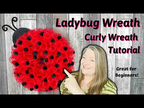 Ladybug Wreath ~ How to Make a Basic Curly Deco Mesh Wreath ~ Curly Wreath Tutorial ~ Spring Wreath