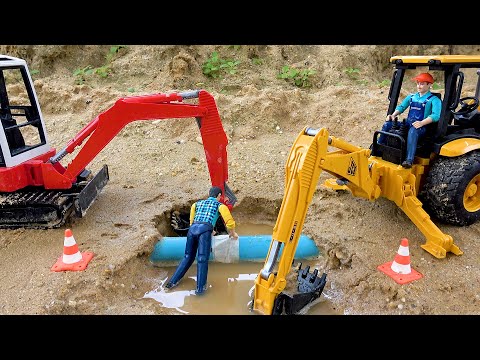 Geschichte Sandbagger und Wasserrohrreparatur | Bestes Tierrettungsspielzeugauto | Spielzeugvideo fü