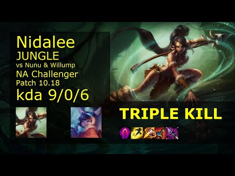 Nidalee Jungle vs Nunu & Willump - NA Challenger 9/0/6 Patch 10.18 Gameplay