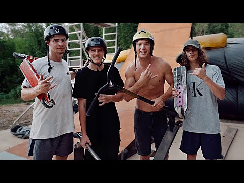 4 PERSON GAME OF SCOOT ON MEGA RAMP AIRBAG!