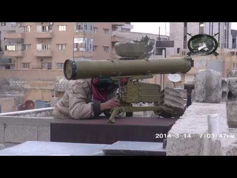 استهداف دبابة بصاروخ كونكورس من قبل القيادة العسكرية الموحدة في القلمون على جبهة العقبة في مدينة يبرود في ريف دمشق