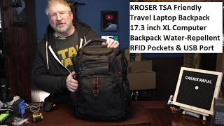 KROSER TSA Friendly Travel Laptop Backpack 17.3 inch XL,Water-Repellent with RFID Pockets & USB Port