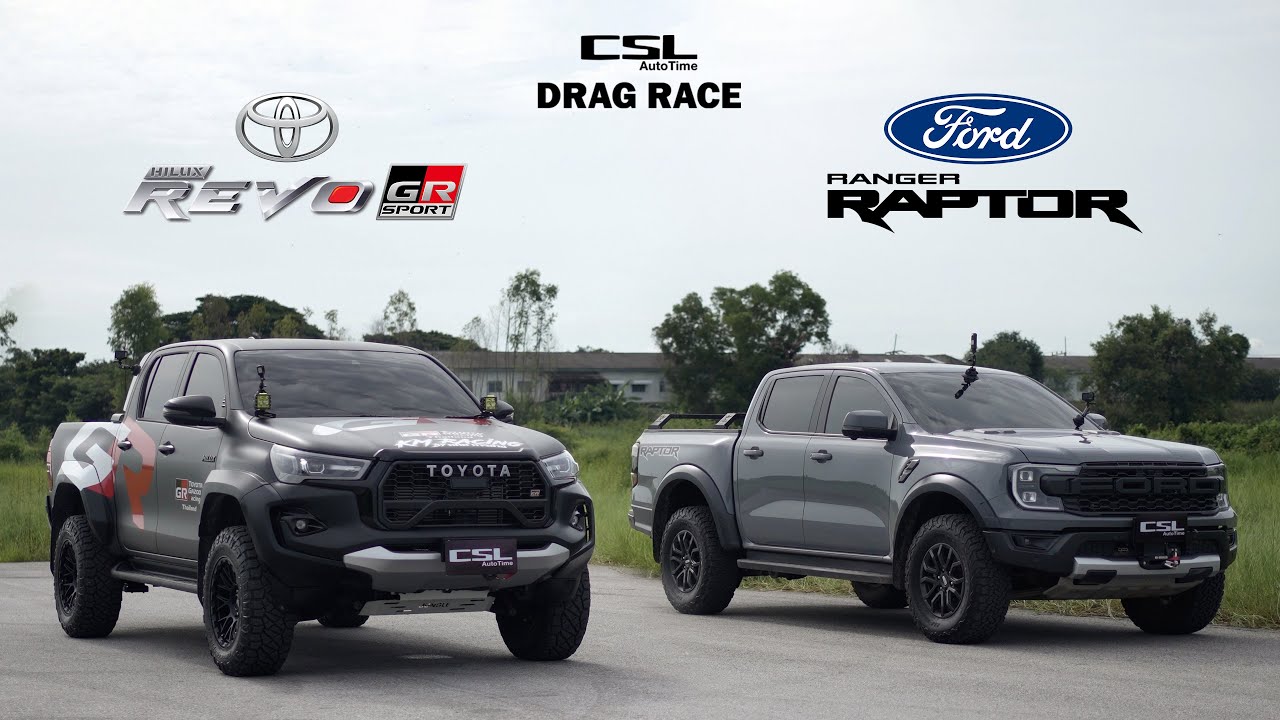 Ford Ranger Raptor Diesel Drag Races Toyota Hilux Revo GR Sport, Both ...