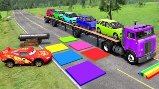 Flatbed Truck McQueen | Transportation with Truck - Pothole vs Car #119 | BeamNG.Drive Gameplay