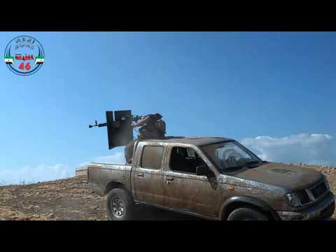 استهداف تحصينات قوات النظام في حاجز الجنابرة في ريف حماة بواسطة رشاش 14 من قبل الفرقة 46