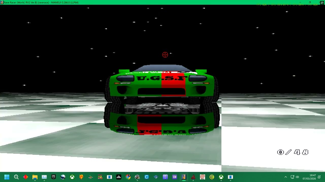 MAME 287 = NAMCO -  RAVE RACER GREEN CAR 5 RIDGE RACER SHORT CIRCUIT 12 LAPS   - 4K UK ARCADES 2026