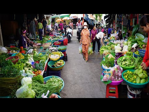 Cambodian Food Market Scene In The Morning - Plenty Fresh Vegetable & More Food In Food Market