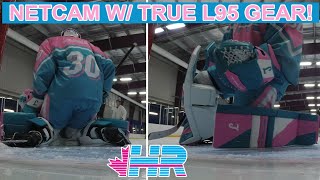 True Hzrdus L95 custom pads and gloves hockey goalie netcam!