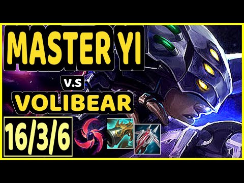 MASTER YI vs VOLIBEAR - QUADRAKILL 16/3/6 KDA JUNGLE CHALLENGER GAMEPLAY - NA
