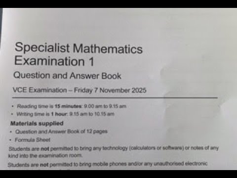2025 VCE Specialist Maths Exam 1 Suggested Solutions