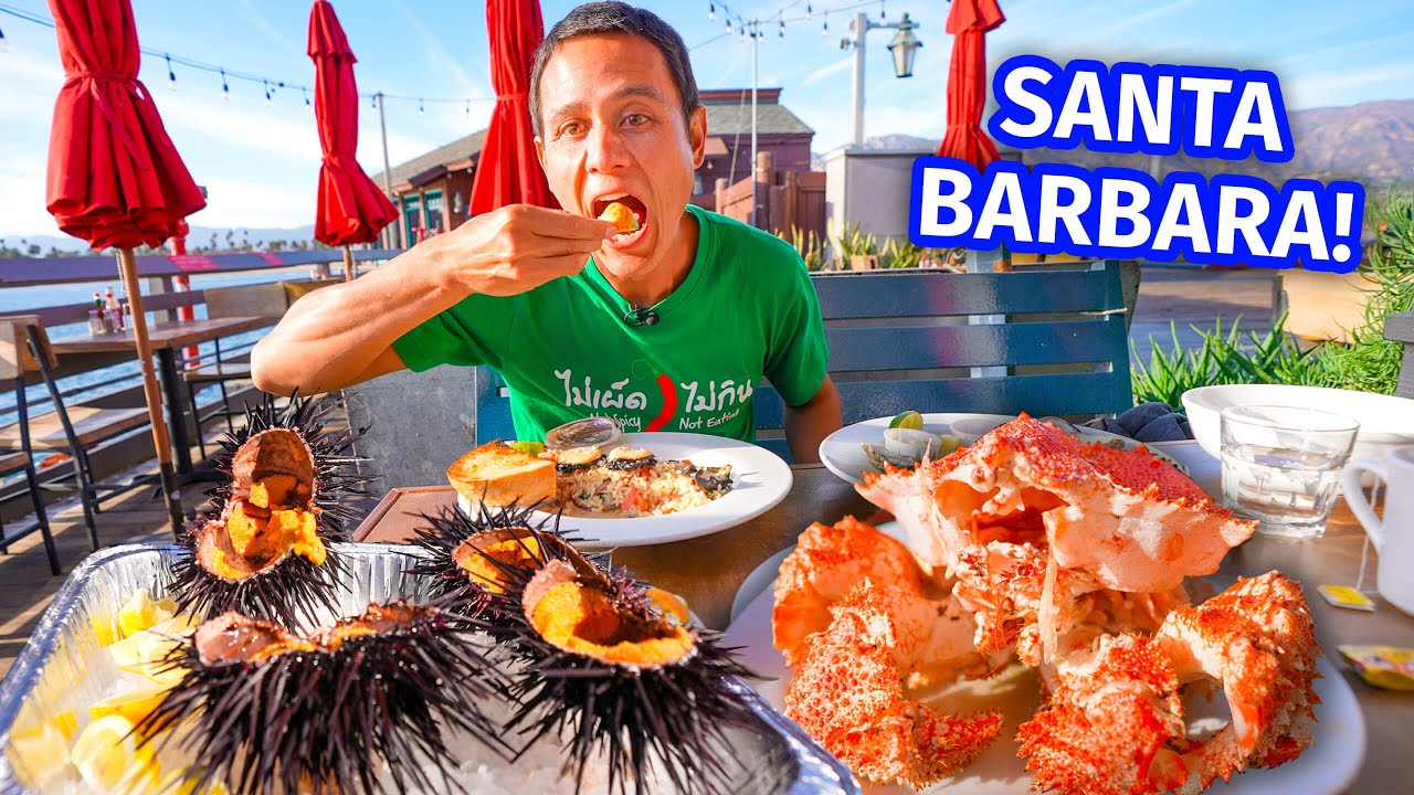 Golden URCHIN YOLK + Box Crab! FOOD TOUR in Santa Barbara - California Coast!