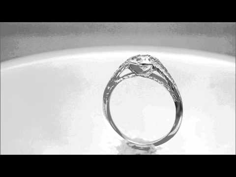 18K WHITE GOLD ROUND DIAMOND ENGAGEMENT RING BEZEL SET DECO ANTIQUE STYLE 1.05CT - KNR INC - 469