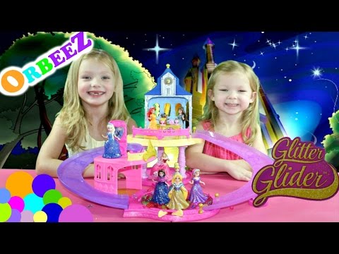 Disney Princess Glitter Glider Castle Princess Belle Queen Elsa Cinderella dancing in ORBEEZ Video