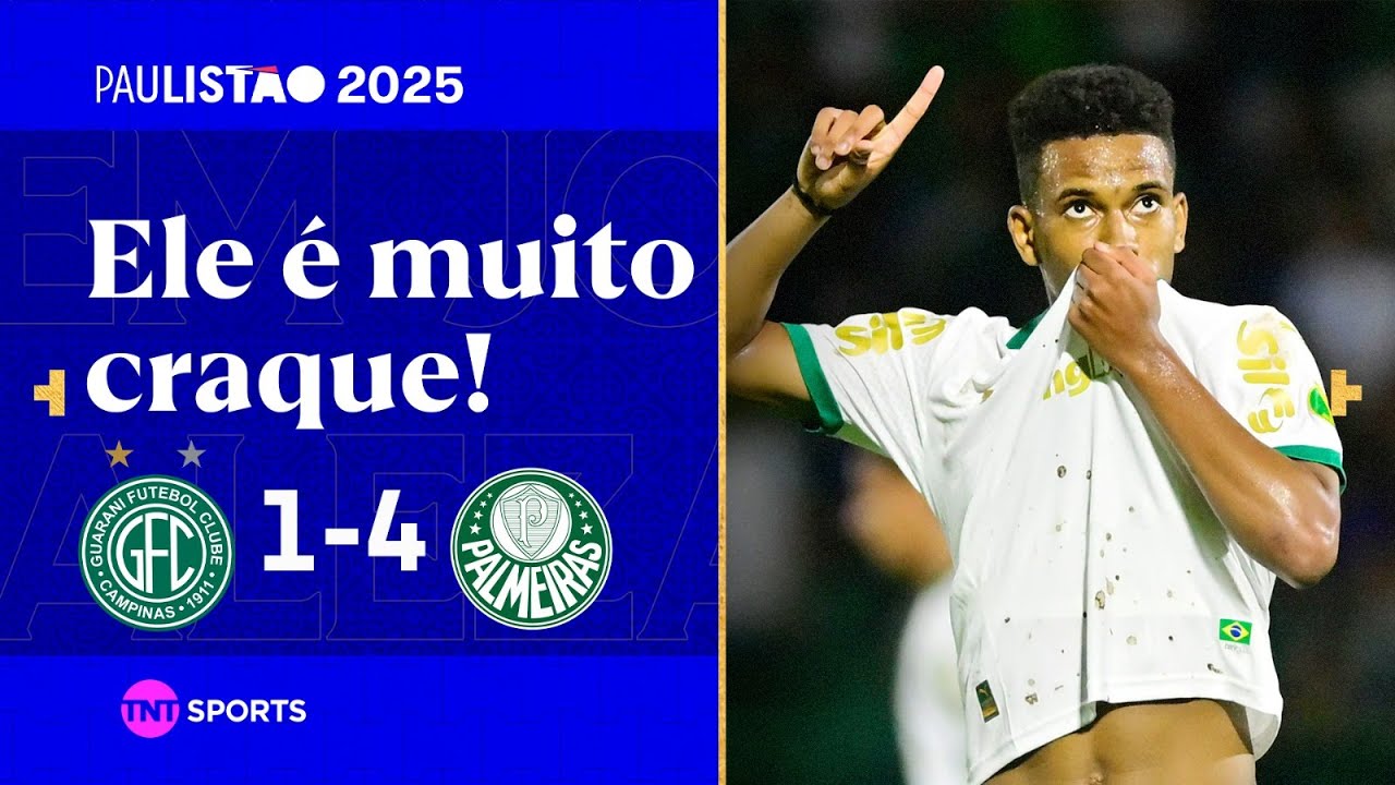 ESTÊVÃO DÁ SHOW COM GOLAÇO E PALMEIRAS ATROPELA ANTES DO DERBY! GUARANI 1X4 PALMEIRAS