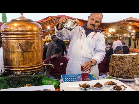 Spiced Tea and Pastries of Marrakech. Street Food of Morocco. Jemaa el-Fna Square