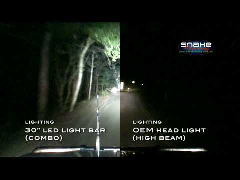 Rigid Industries 30" LED Light Bar + OEM Head Light - side by side comparison