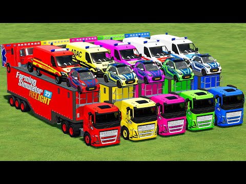 TRANSPORTING AMBULANCE MERCEDES, POLICE SMART & FORD RESCUE  WITH VOLVO TRUCKS! Farming Simulator 22