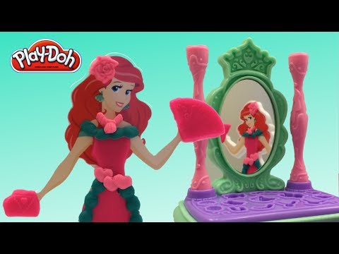 Play Doh Play Fashion Ariel's Royal Vanity Design Sparkly Dresses PlayDoh Jewelry Roll out Pearls Video