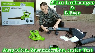 Greenworks Akku-Laubsauger und Bläser (GD40BVK2X) - Auspacken, Zusammenbau und kleiner Test