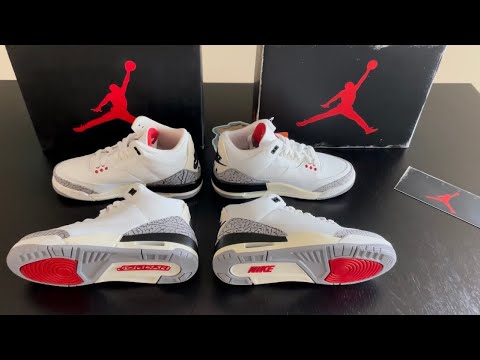 Nike Air Jordan 3 Reimagined Youth (GS) vs Men size 5.5 side by side comparison.