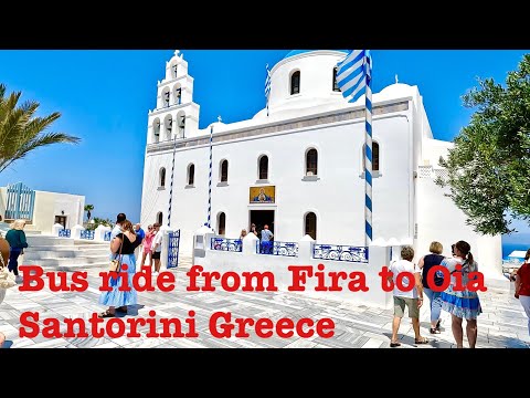 Viagem de ônibus de Fira para Oia Santorini, Grécia.