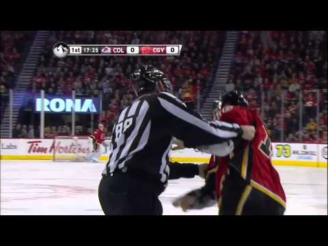 Patrick Bordeleau vs Brian McGratten fight Mar 27 2013 Colorado Avalanche vs Calgary Flames NHL