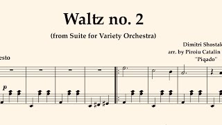 Waltz no. 2 (Jazz Suite) D. Shostakovich arr. by Piqado for Solo Piano Sheet Music Easy to Read 
