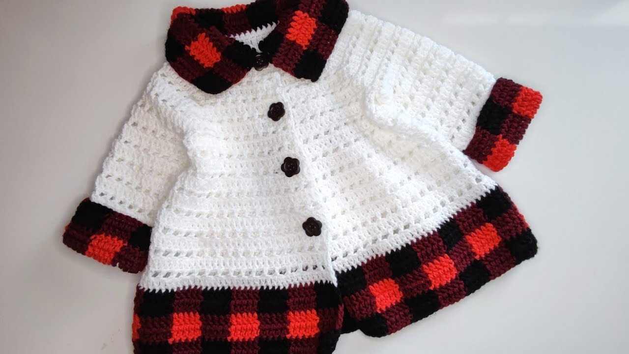 Crochet #61 Crochet Buffalo plaid cardigan for girls /Part 1