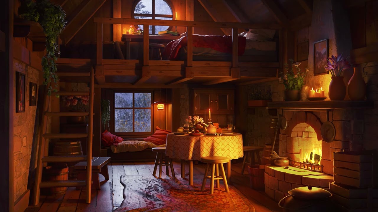 Rainy Cabin Night in the Forest | Fireplace and Rain Sounds ASMR