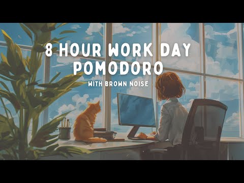 8 HOUR WFH POMODORO | Work From Home with me | Brown Noise ☕️💻