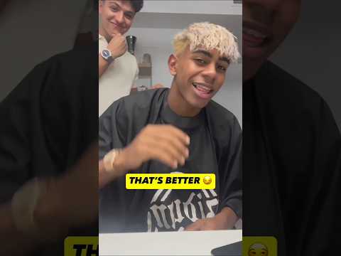 Lamine Yamal’s Joyful Haircut Transformation! 🔥 #lamineyamal #hairstyle #barcelona